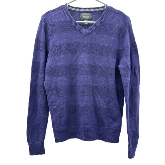 Nordstrom Men's 100% Extra Fine Merino Wool Purple Striped V Neck Sweater Sz S - Picture 1 of 8
